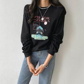 Drop-shoulder Zebra-illustrated Sweatshirt