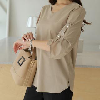 Faux-pearl Sleeve Button-back Blouse