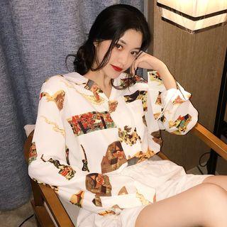 Printed Long-sleeve Shirt As Shown In Figure - One Size