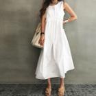 Sleeveless Drawstring-waist Long Dress