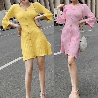 Bell-sleeve Mini A-line Knit Dress