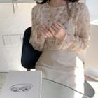 Bell-cuff See-through Floral Blouse
