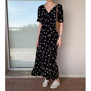 Short-sleeve Flower Printed Dress As Shown In Figure - One Size