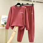 Set: Letter Embroidered Sweatshirt + Pants
