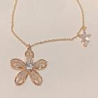 Rhinestone Floral Necklace Gold Plating - As Shown In Figure - One Size