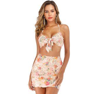 Set: Floral Camisole + Mini Floral Sheath Skirt