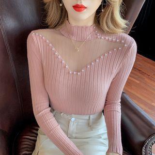 Beaded Ribbed Knit Sweater