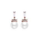 Elegant Plated Rose Gold Round Pearl Stud Earrings With Cubic Zircon Rose Gold - One Size