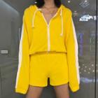 Set: Contrast Trim Zip Hoodie + Shorts