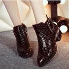 Croc Grain Patent Chunky-heel Ankle Boots