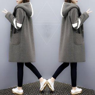 Contrast-trim Hooded Button Coat