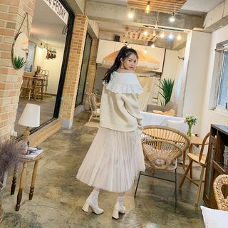 Accordion-pleat Long Tulle Skirt