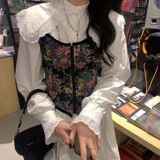 Long-sleeve Doll-collar Mini Dress / Floral Print Camisole Top