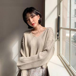 Drop-shoulder Cropped Rib-knit Top