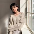 Drop-shoulder Cropped Rib-knit Top