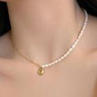 Faux Pearl Panel Heart Necklace Necklace - Gold - One Size