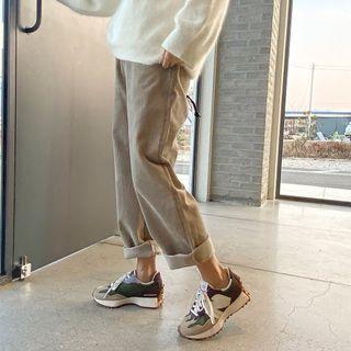 Band-waist Ribbed Straight-cut Pants