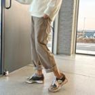 Band-waist Ribbed Straight-cut Pants