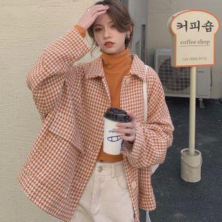 Houndstooth Shirt Jacket Plaid - Orange - One Size
