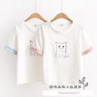 Short-sleeve Cat-print Contrast-trim T-shirt