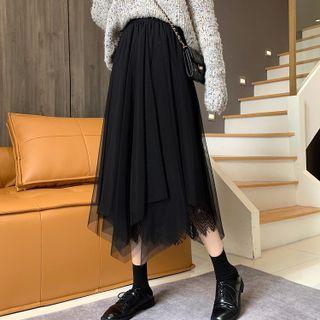 Mesh Asymmetrical Midi A-line Skirt