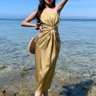 Strapless Knotted Midi Sheath Dress