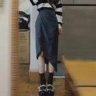 Striped Sweatshirt / Asymmetrical Midi Skirt