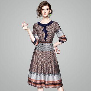 3/4-sleeve Printed Ruffled Dress