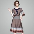 3/4-sleeve Printed Ruffled Dress