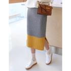 Color-block Cable-knit Long Skirt