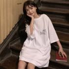 3/4-sleeve Letter T-shirt Dress