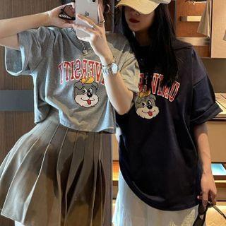 Cartoon Dog Print Cropped T-shirt