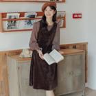 Set: Midi A-line Overall Dress + Plaid Blouse