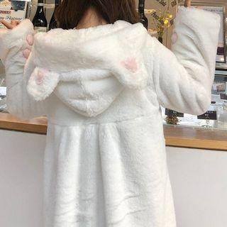 Hooded Toggle Fleece Coat White - One Size