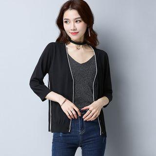 Contrast Piping Knit Cardigan