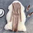 Long-sleeve Lace-up Knit Midi Bodycon Dress