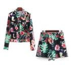 Floral Button Jacket / Floral Shorts
