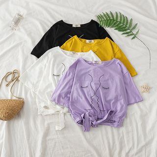 Tie-waist Elastic Printed Cropped Top