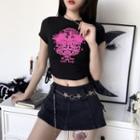 Short-sleeve Angel Print Drawstring T-shirt