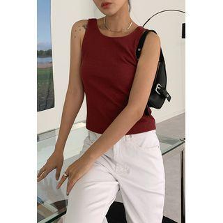 Round-neck Waffle Cropped Tank Top