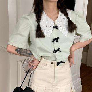 Short-sleeve Peter Pan Collar Oversize Top