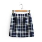 Plaid Slit Mini Straight-fit Skirt