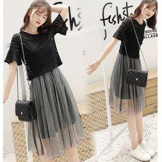 Set: Short-sleeve Top + Strappy A-line Dress