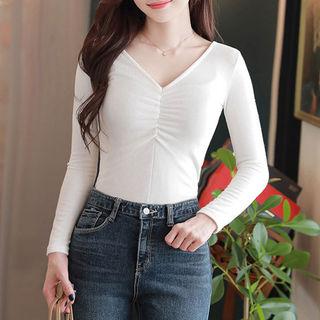 Shirred-detail Slim Textured Crop Top