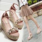 Faux-pearl Wedge Ankle Strap Sandals