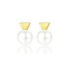 Sterling Silver Plated Gold Simple Fashion Geometric Triangle Imitation Pearl Stud Earrings Golden - One Size