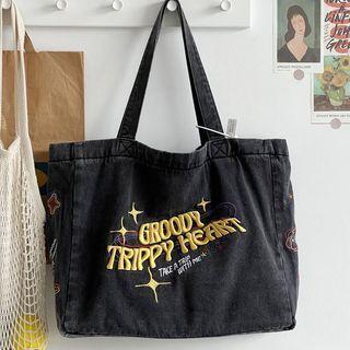 Lettering Tote Bag Without Bag Charm - Black - One Size