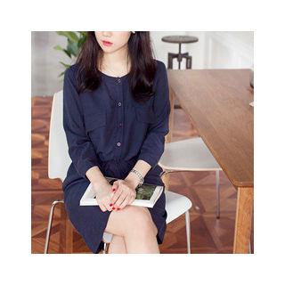 Button-front Drawstring-waist Dress