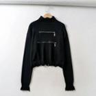 Zip Detail Distressed Sweater Black - One Size