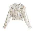 Bell-sleeve Ruffled Floral Print Blouse